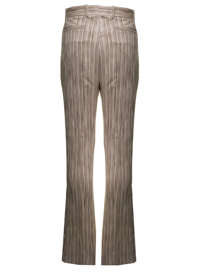 Amiri Mens Beige Striped Flare Trousers Viscose Silk