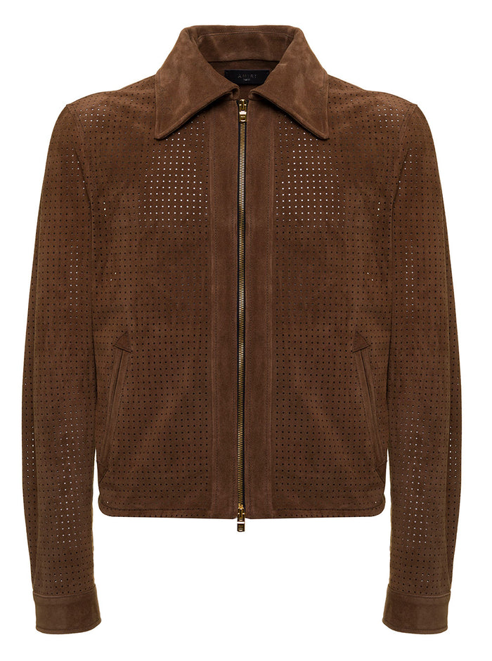 Amiri Mans Brown Suede Leather Jacket Bovine