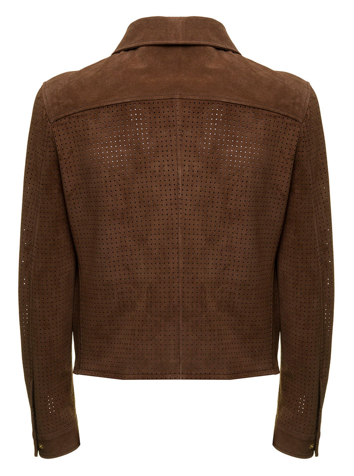 Amiri Mans Brown Suede Leather Jacket Bovine