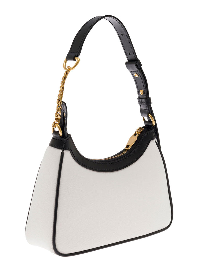 Balamain Womans B-Army Leather And Canvas Shoulder Bag With Logo Print White Cotton