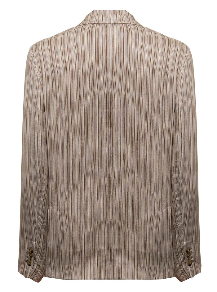 Amiri Mans Double-Breasted Beige Striped Blazer Viscose Silk Blazers