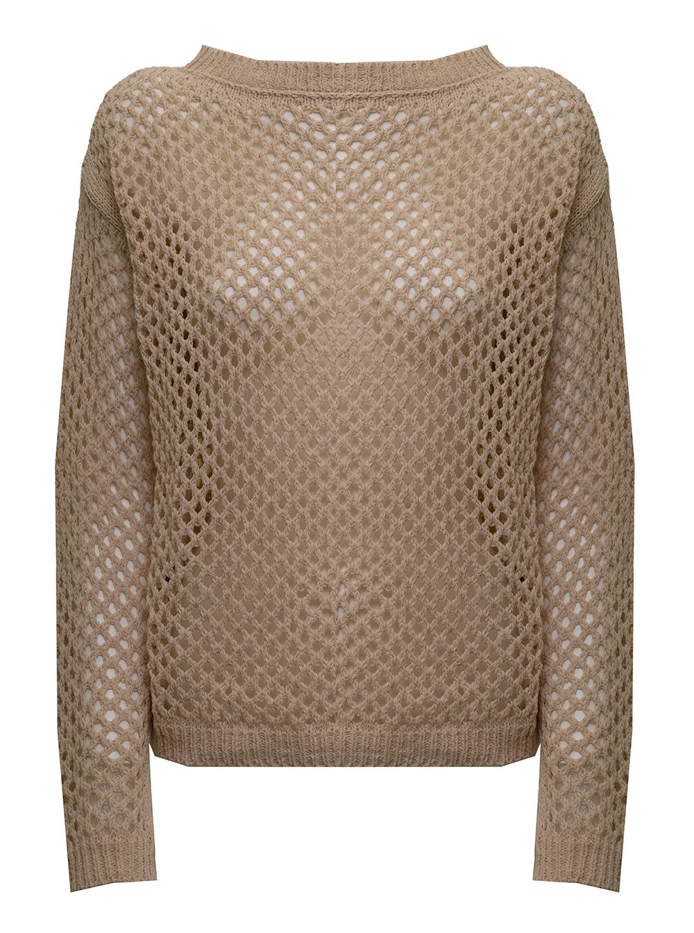 Antonelli Womans Valley Beige Cotton Blend Sweater Polyamide Jersey