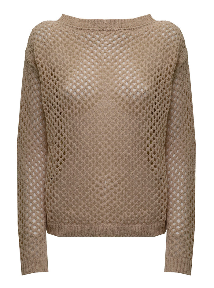 Antonelli Womans Valley Beige Cotton Blend Sweater Polyamide Jersey
