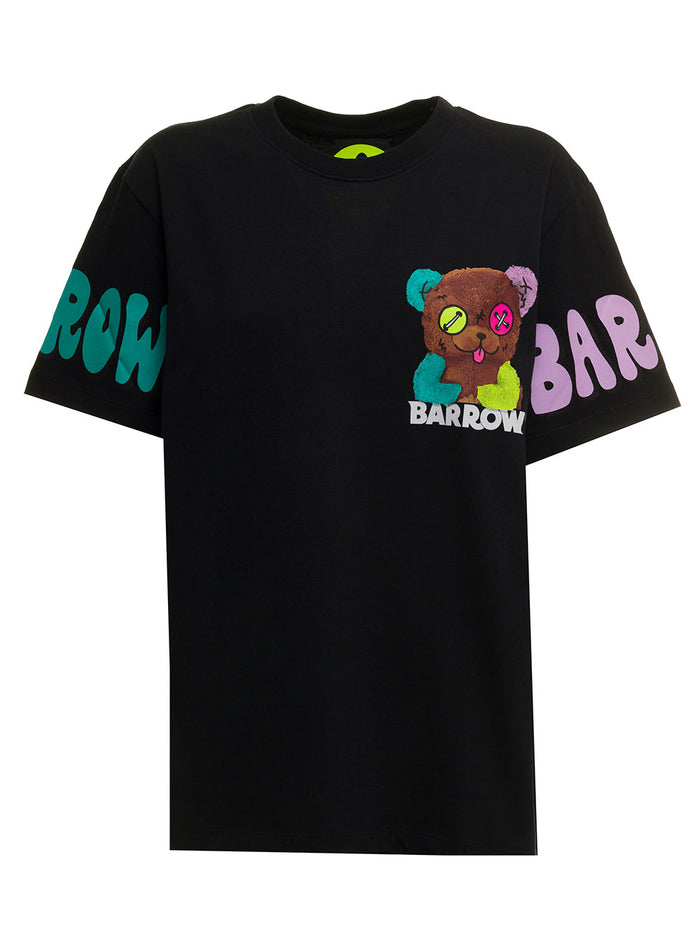 Barrow Man S Black Jersey T-Shirt With Multicolor Prints And Logo Cotton Tshirts Polo Shirts