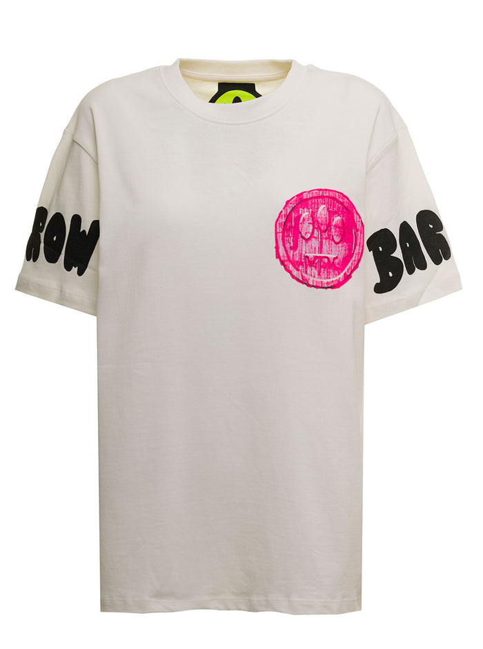 Barrow Mans White Jersey T-Shirt With Print Cotton Tshirts And Polo Shirts