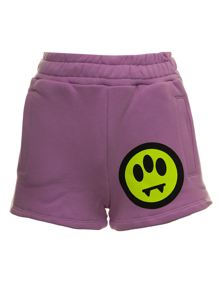 Barrow Womans Lilac Cotton Shorts With Logo Print Violet And Bermuda