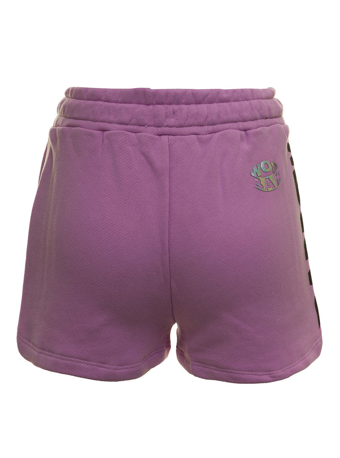 Barrow Womans Lilac Cotton Shorts With Logo Print Violet And Bermuda