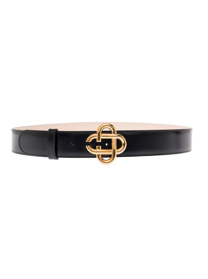 Casablanca Mans Black Leather Belt With Buckle Cc Calf