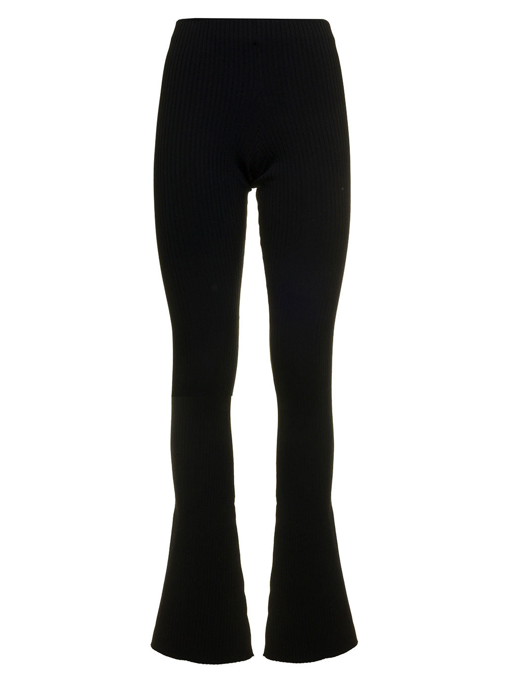 Laneus Womans Flare Ribbed Viscose Pants Black Polyester Trousers