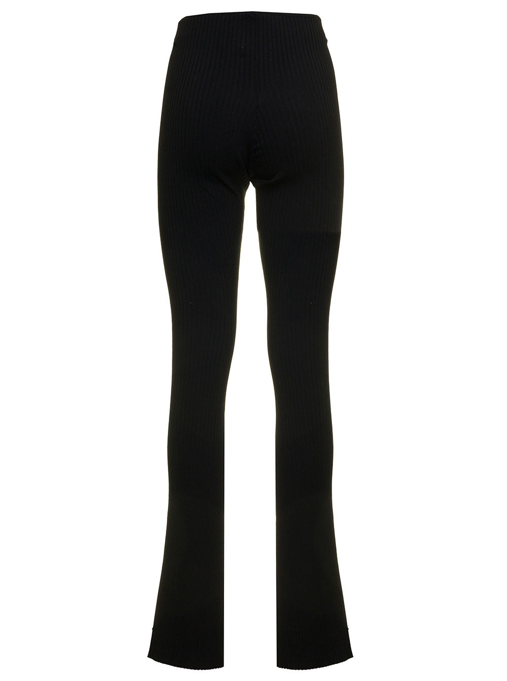Laneus Womans Flare Ribbed Viscose Pants Black Polyester Trousers