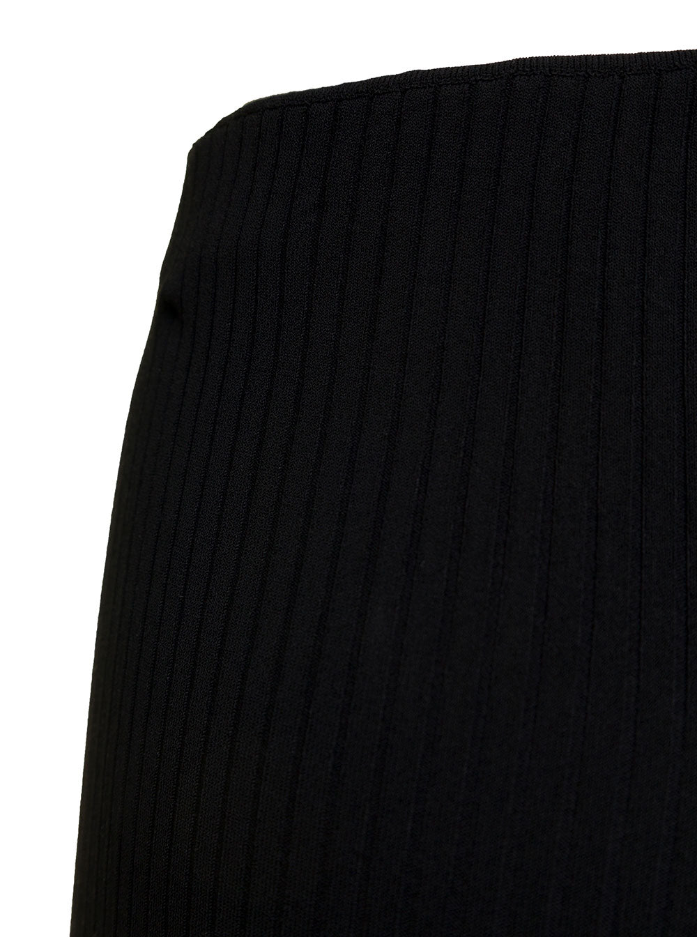 Laneus Womans Flare Ribbed Viscose Pants Black Polyester Trousers