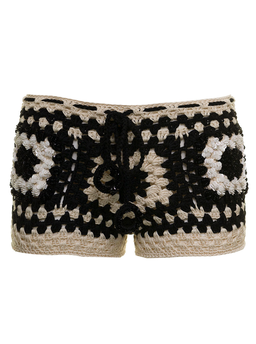 Matimì Womans Crochet Cotton Shorts Beige And Bermuda