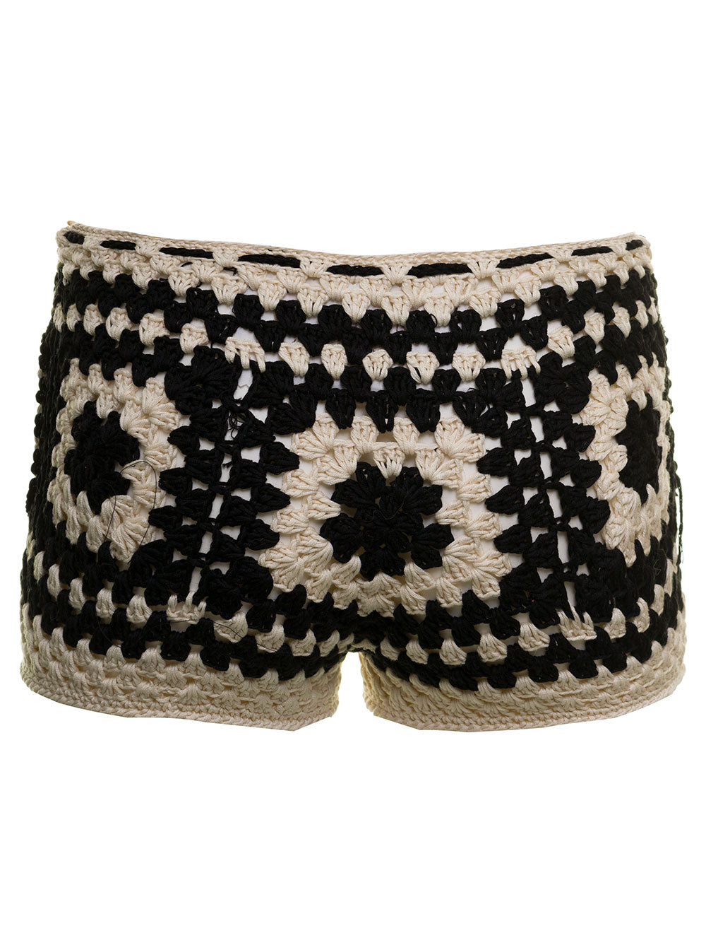 Matimì Womans Crochet Cotton Shorts Beige And Bermuda