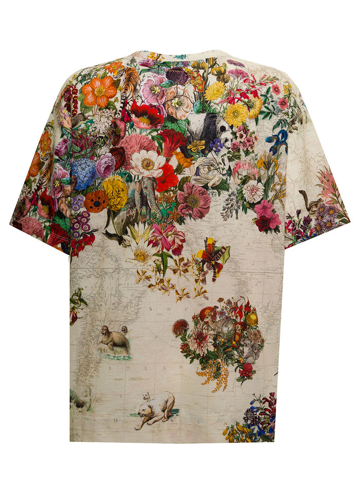 Momonì Womans Jolla Cotton Blend T-Shirt With Floral Print White Kapok Tshirts And Polo Shirts