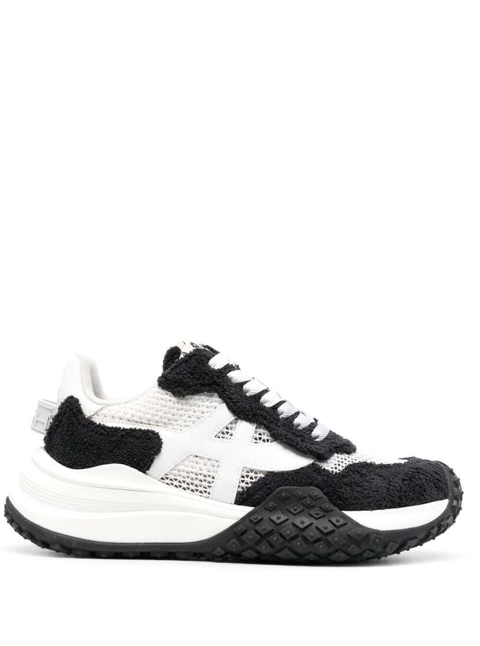 Ash Womans Bicolor Mesh And Fabric Panels Sneakers Black Leather
