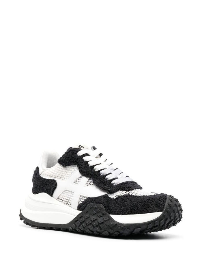 Ash Womans Bicolor Mesh And Fabric Panels Sneakers Black Leather