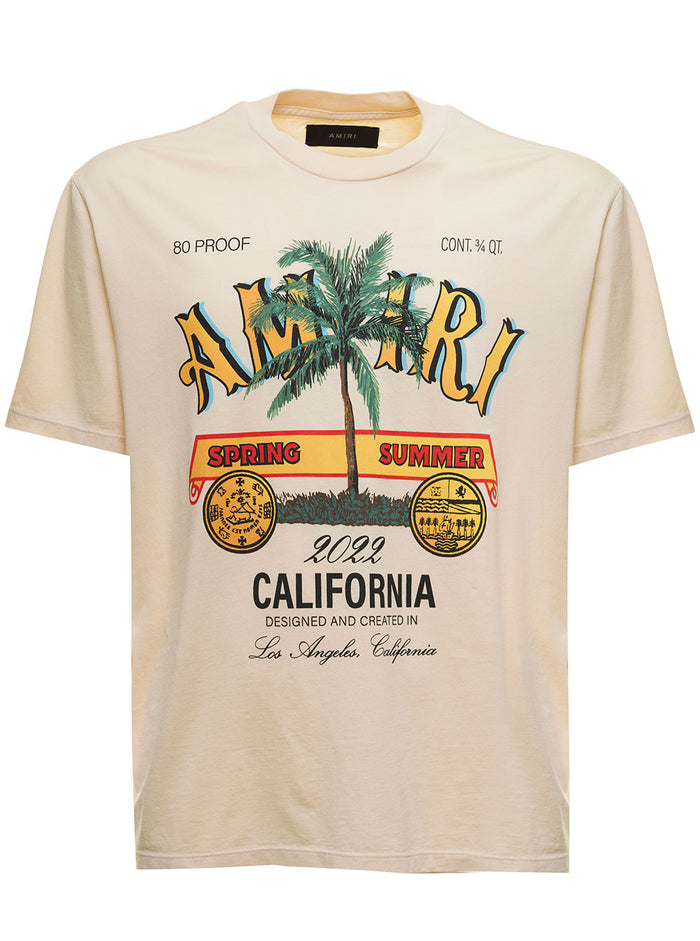 Amiri Mans Cotton Crew Neck T-Shirt With California Print Beige Tshirts And Polo Shirts