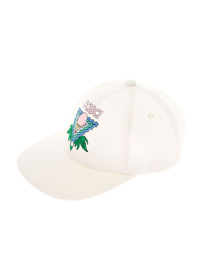 Casablanca Mans White Cotton Hat With Embroidered Logo And Gloves
