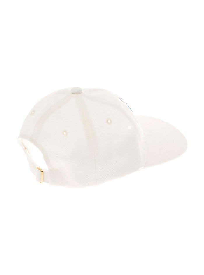 Casablanca Mans White Cotton Hat With Embroidered Logo And Gloves