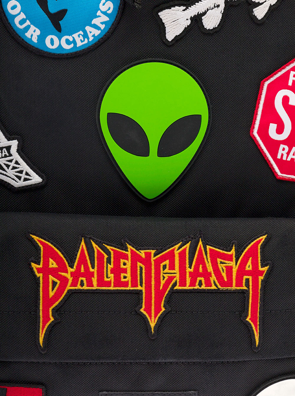 Balenciaga Mans Explorer Black Nylon Backpack With Patches Polyamide Polyester Backpacks And Belt Bags