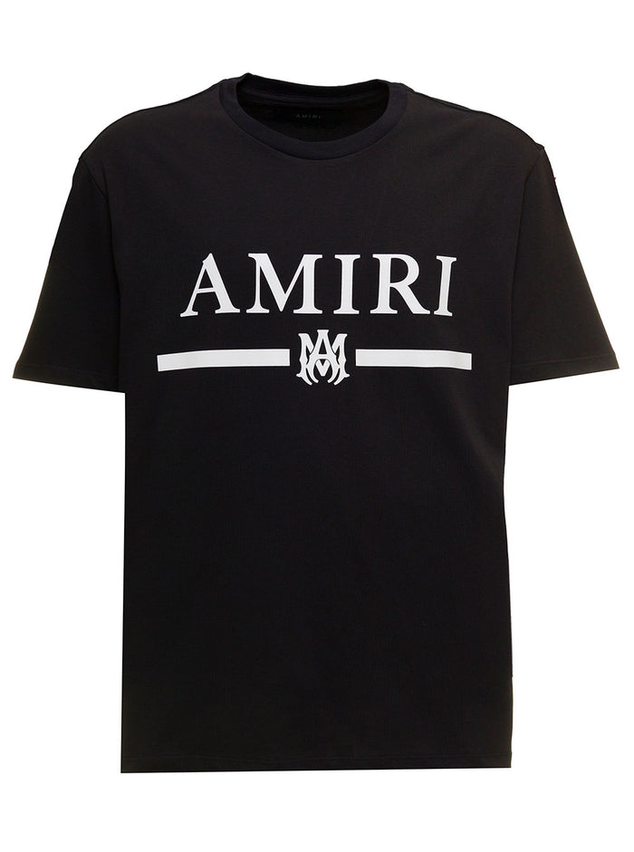 Amiri Mans Black Jersey T-Shirt With Logo Print Cotton Tshirts And Polo Shirts