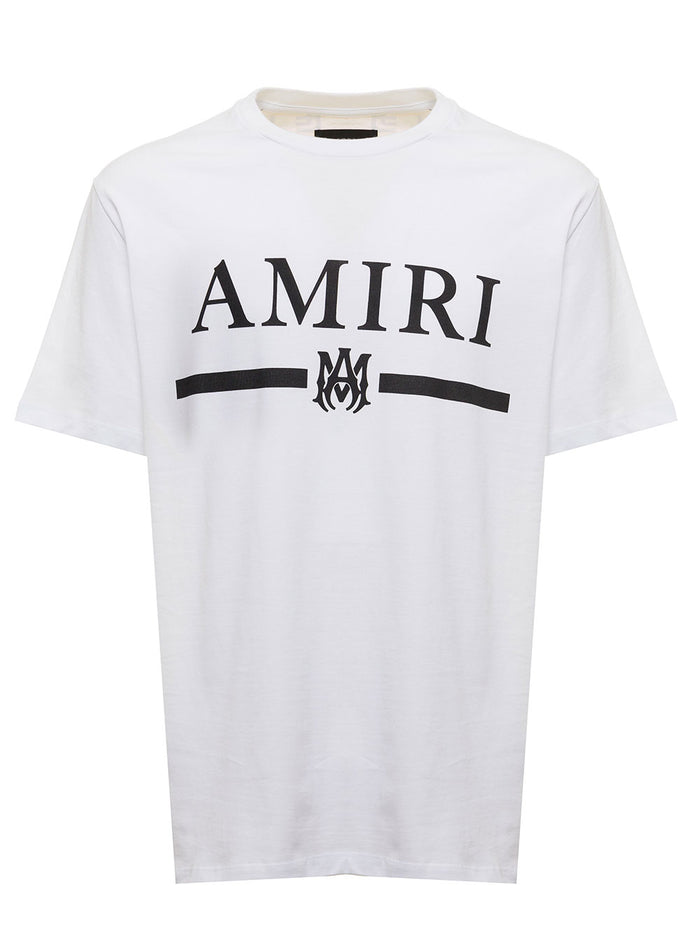 Amiri Mans White Jersey T-Shirt With Logo Print Cotton Tshirts And Polo Shirts