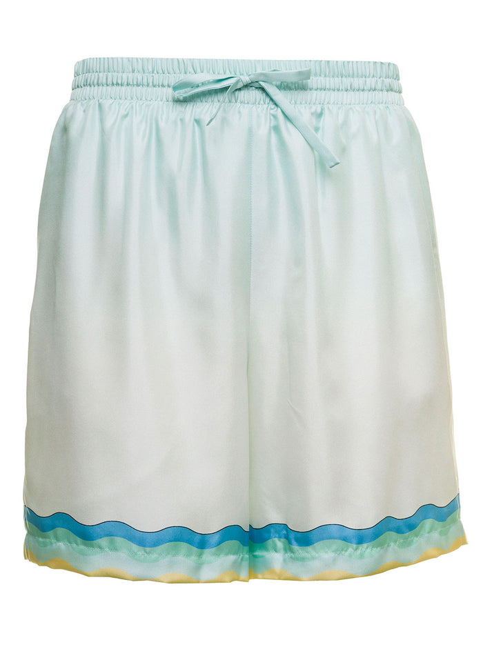 Casablanca Mans Memphis Icon Silk Satin Bermuda Shorts Green And
