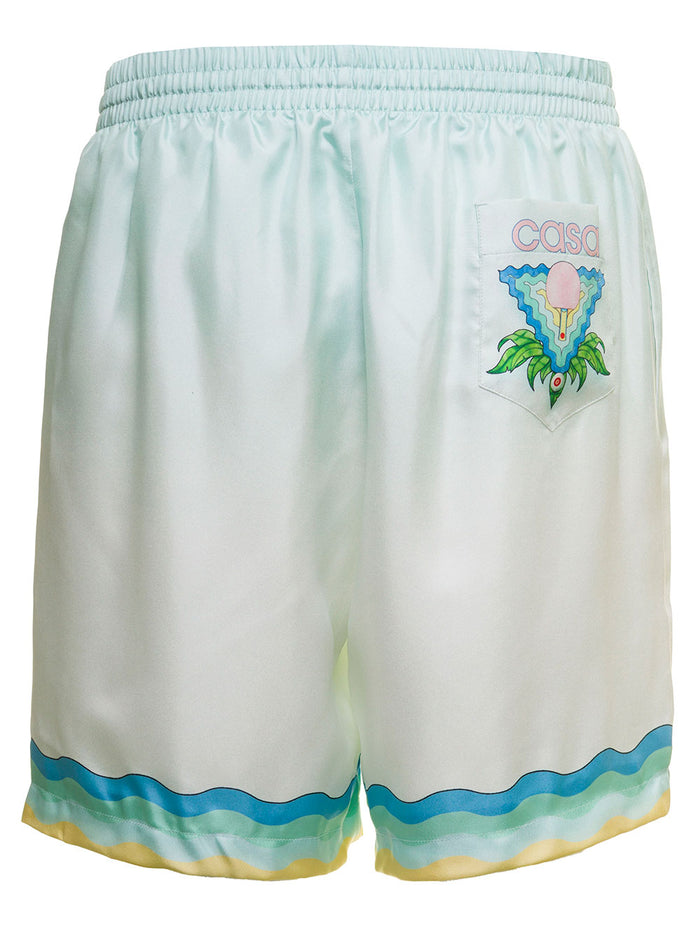 Casablanca Mans Memphis Icon Silk Satin Bermuda Shorts Green And