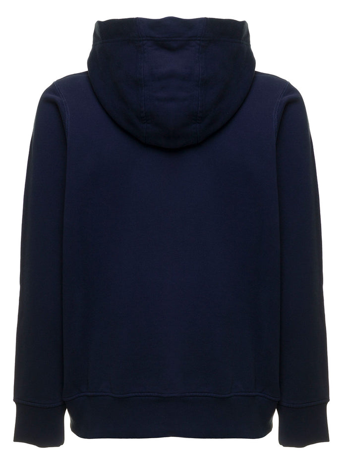 Casablanca Mans Organic Cotton Hoodie With Logo Print Blu Sweatshirts