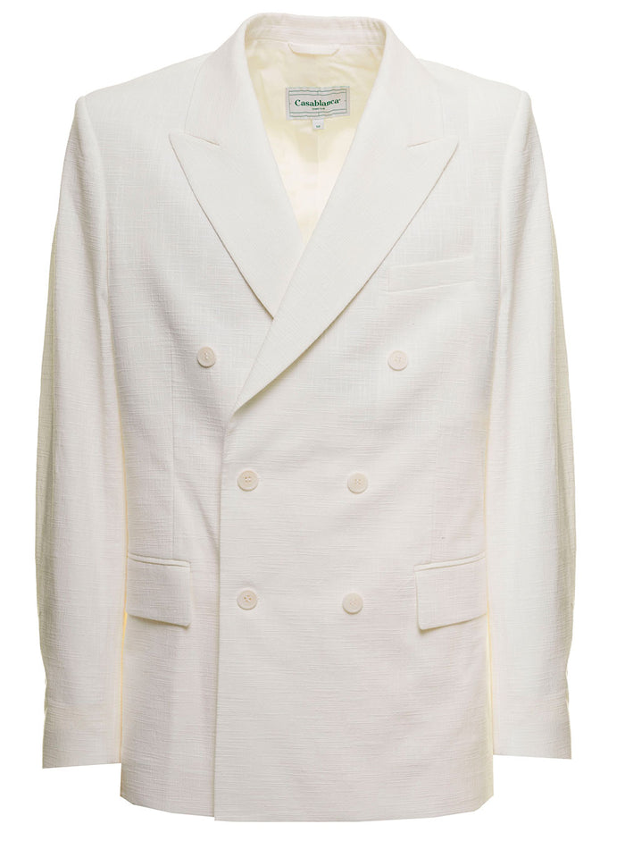 Casablanca Womans Double-Breasted White Cotton Jacket Lining Blazers