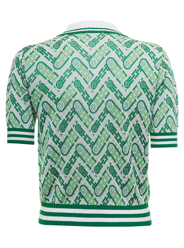 Casablanca Womans Printed Viscose Polo With Logo Green Tshirts And Shirts