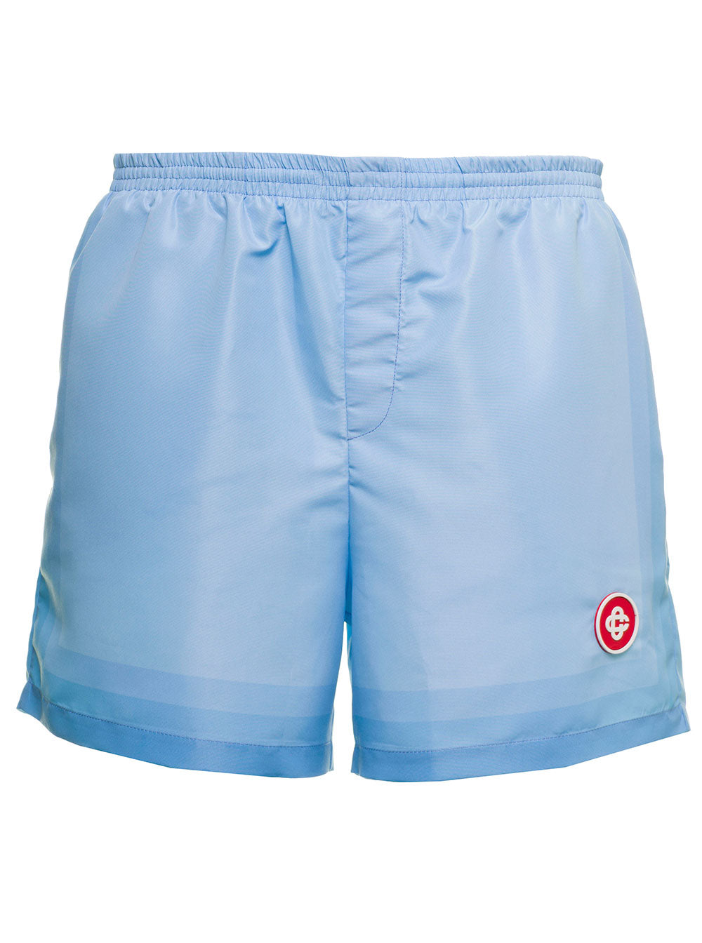Casablanca Mans Light Blue Nylon Swim Shorts With Logo Patch Blu Beachwear