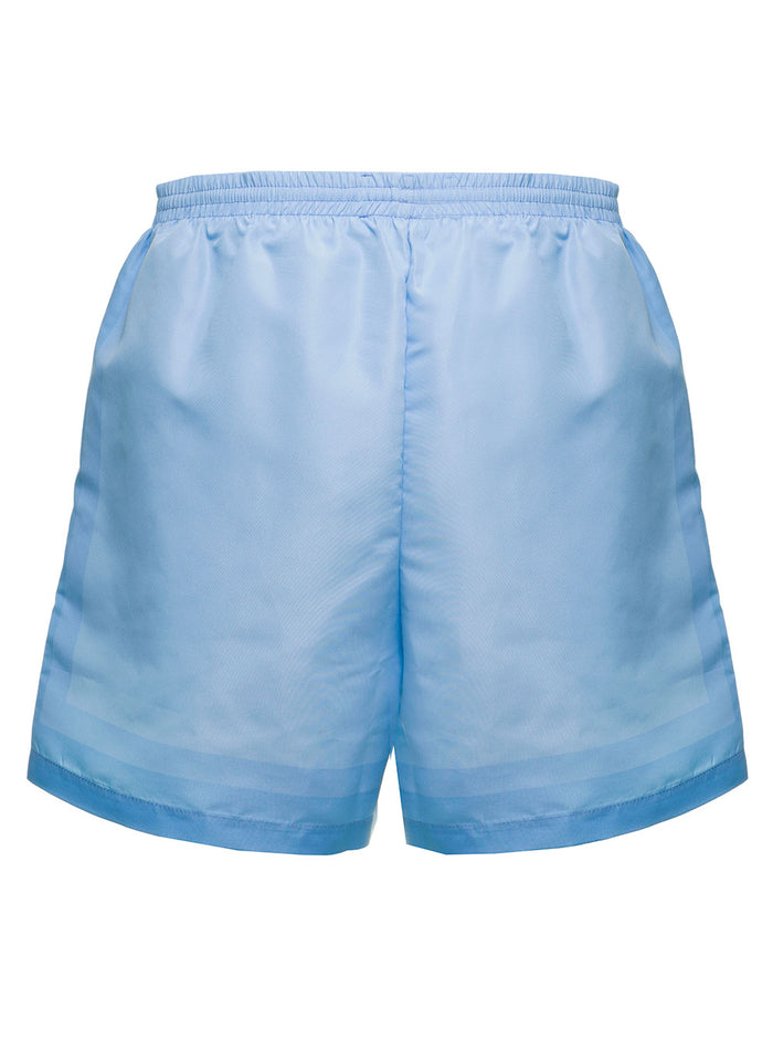 Casablanca Mans Light Blue Nylon Swim Shorts With Logo Patch Blu Beachwear