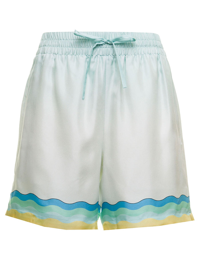 Casablanca Womans Multicolor Silk Shorts With Wavy Print White And Bermuda