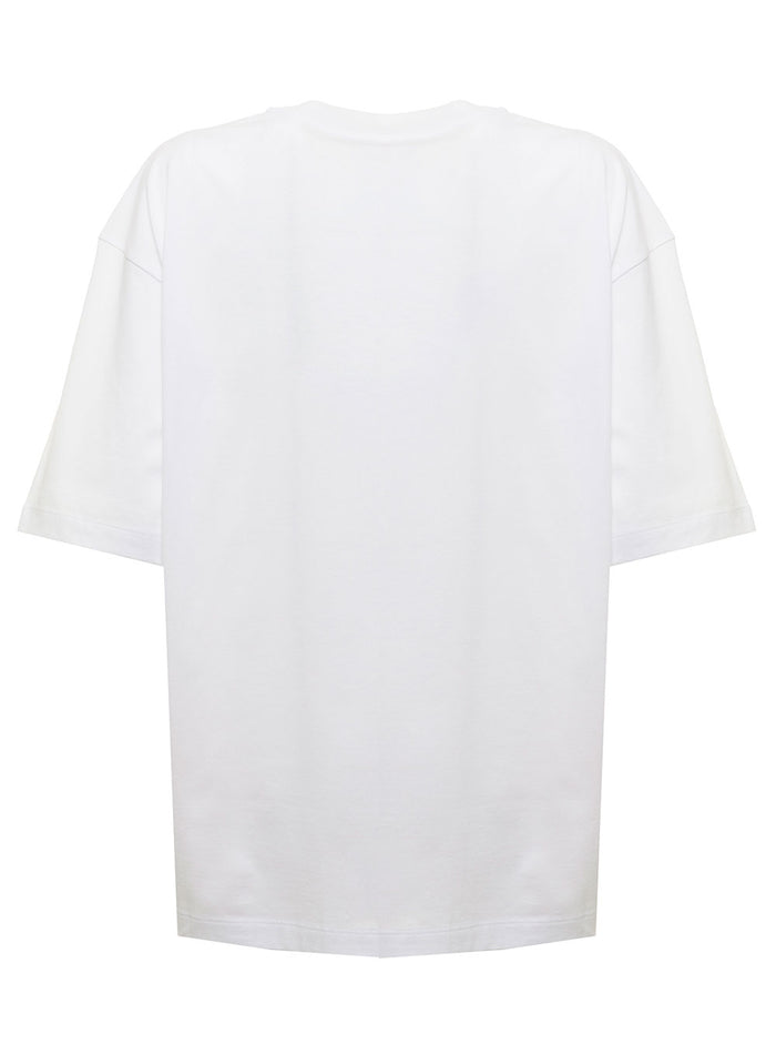 Marni Womans White Cotton T-Shirt With Floral Logo Print Tshirts And Polo Shirts