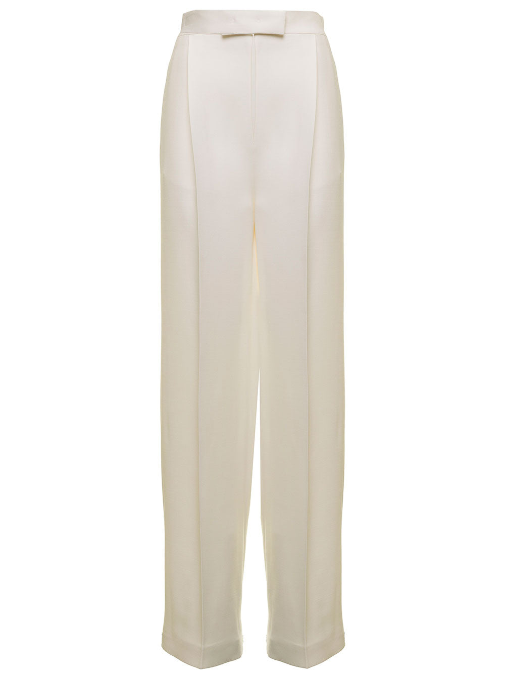 Fendi Womans Palazzo Wool And Silk Tailored Pants White Trousers