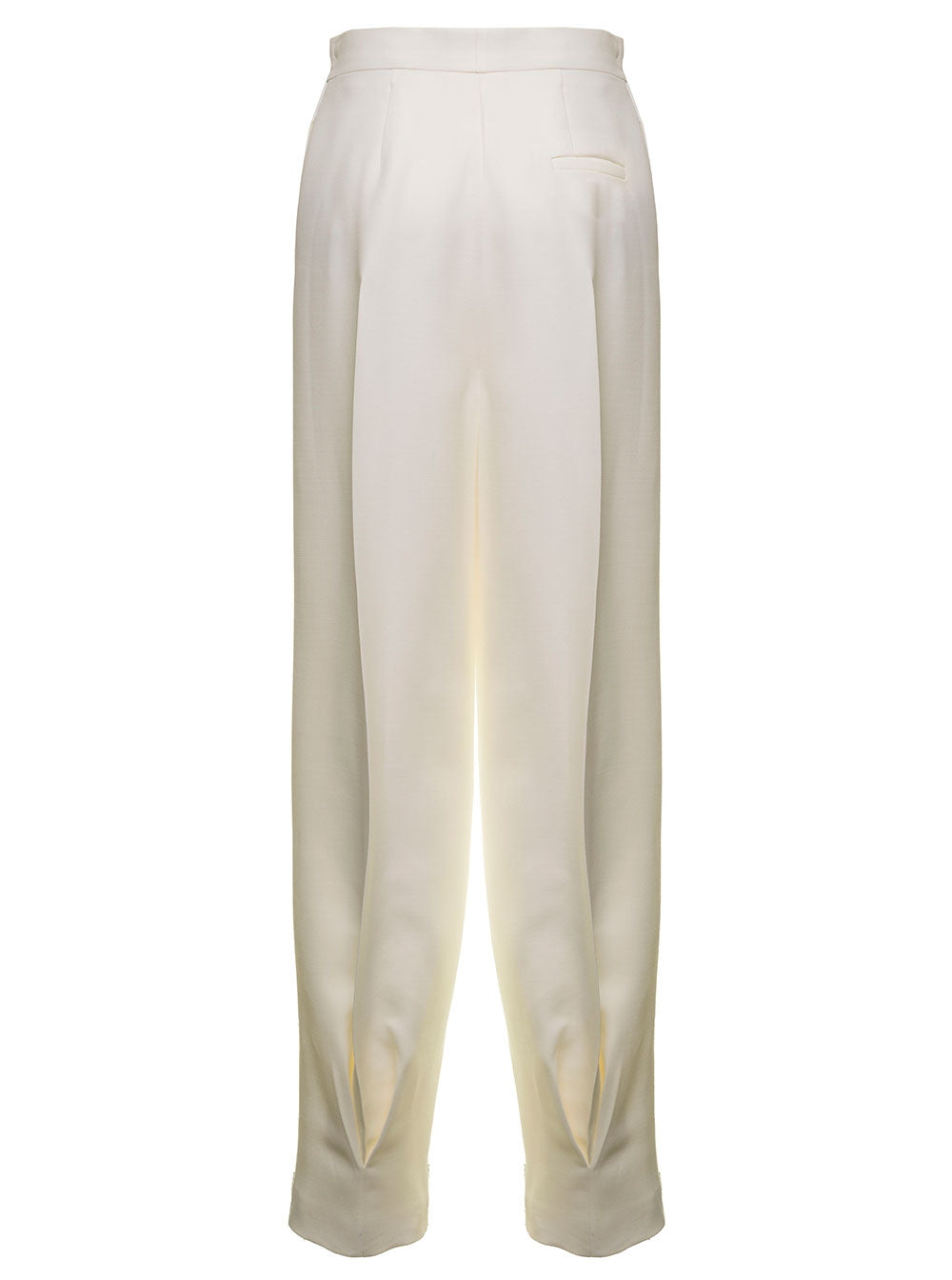 Fendi Womans Palazzo Wool And Silk Tailored Pants White Trousers
