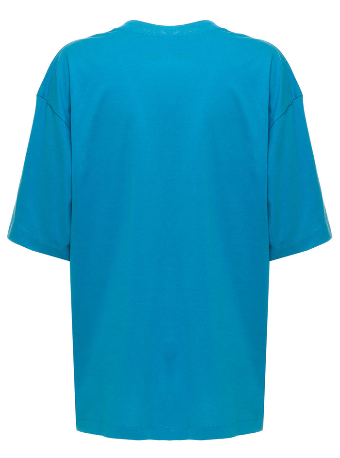 Marni Womans Light Blue Cotton T-Shirt With Floral Logo Print Blu Tshirts And Polo Shirts