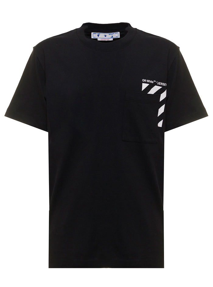 Off White Mans Black Cotton T-Shirt With Diag Print Tshirts And Polo Shirts