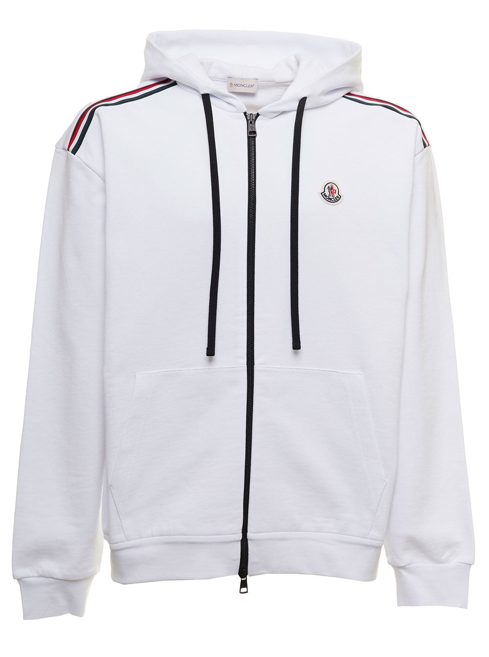 Moncler Mens White Cotton Hoodie With Logo Sweatshirts