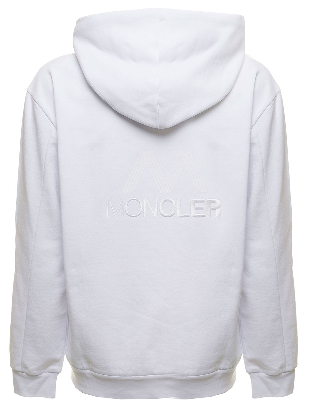 Moncler Mens White Cotton Hoodie With Logo Sweatshirts
