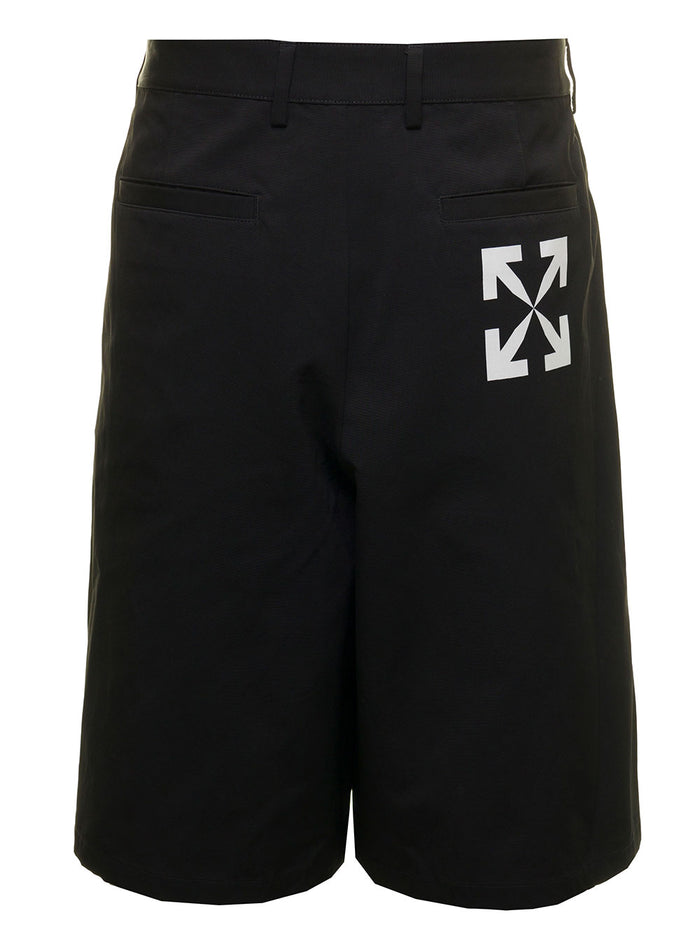 Off White Mans Cotton Arrow Skate Bermuda Shorts Black Polyamide And