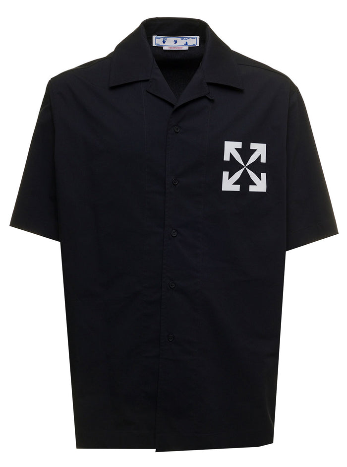 Off White Mans Black Arrown Holiday Cotton Blend Shirt Polyester Elastane And Blouses