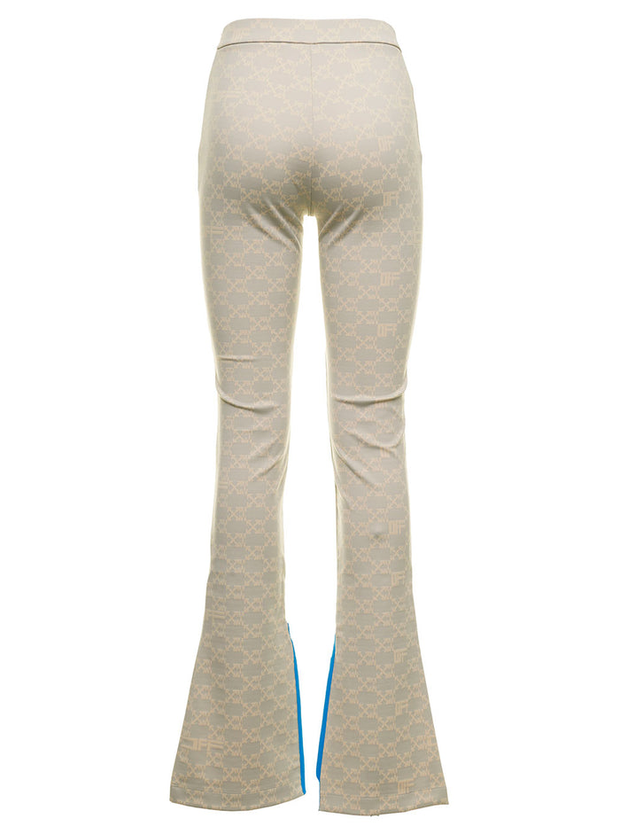 Off White Womans Monogram Fabric Flared Leggings Beige Polyamide Trousers