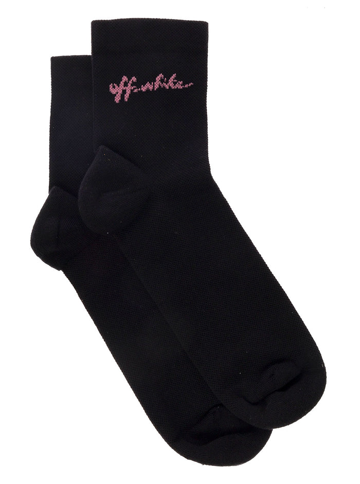 Off White Womans Black Cotton Socks With Script Logo Print Polyamide Elastane Underwear