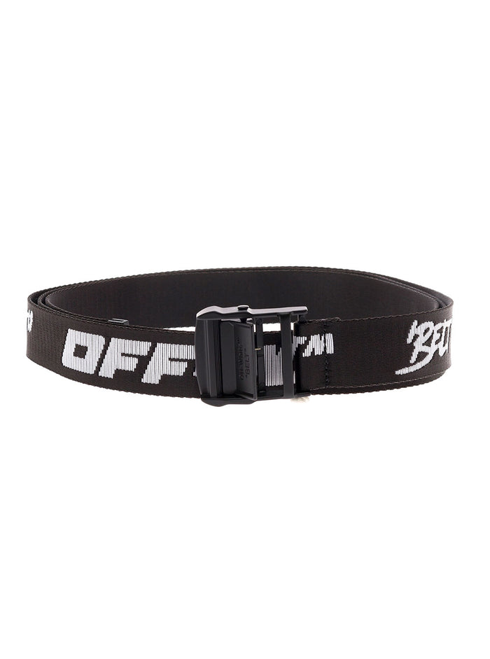 Off White Mans Quote Black Nylon Tape Belt With Logo Print Polyamide Polyester