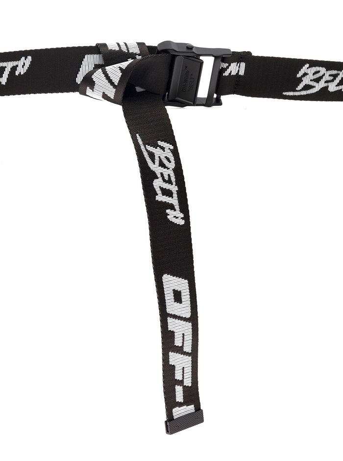 Off White Mans Quote Black Nylon Tape Belt With Logo Print Polyamide Polyester