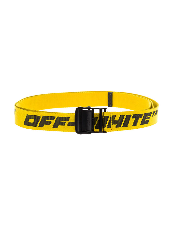 Off White Mans Quote Yellow Nylon Tape Belt With Logo Print Polyamide Polyester
