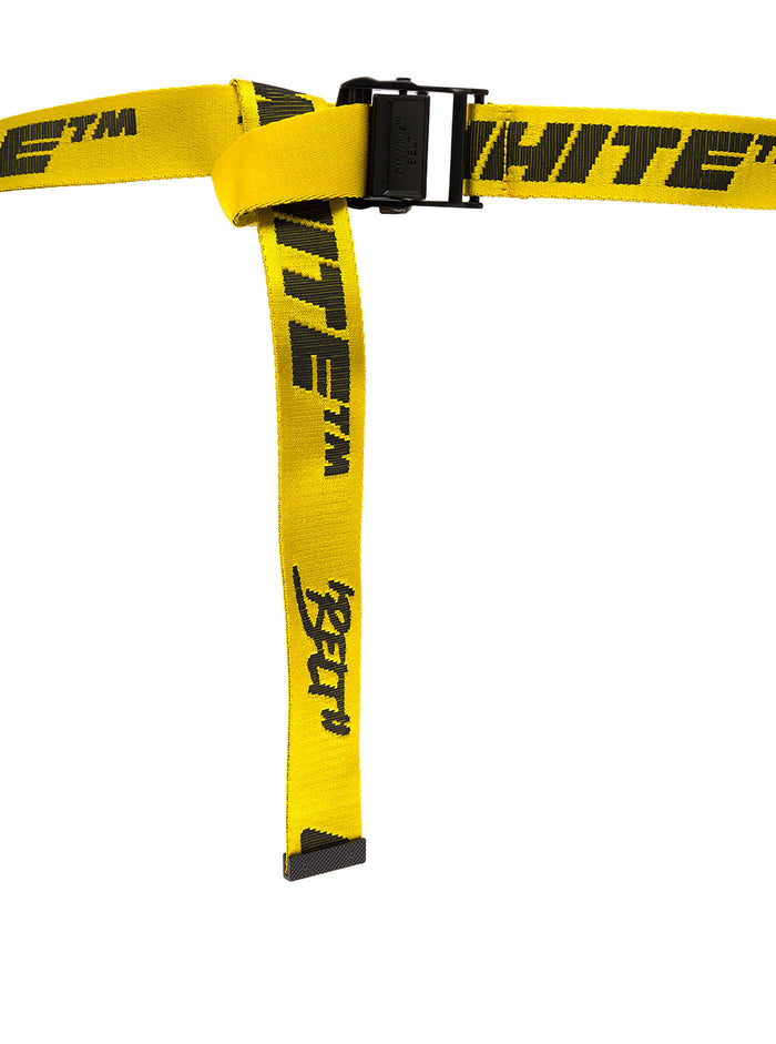 Off White Mans Quote Yellow Nylon Tape Belt With Logo Print Polyamide Polyester
