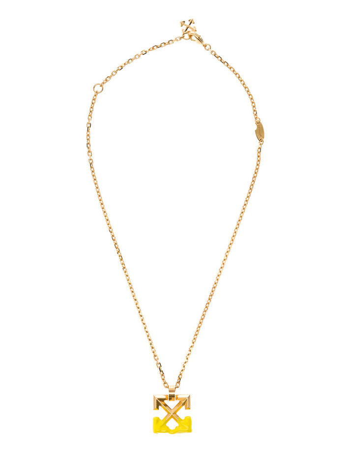 Off White Womans Arrow Bloob Gold Metal Necklace Metallic Other Fiber Necklaces